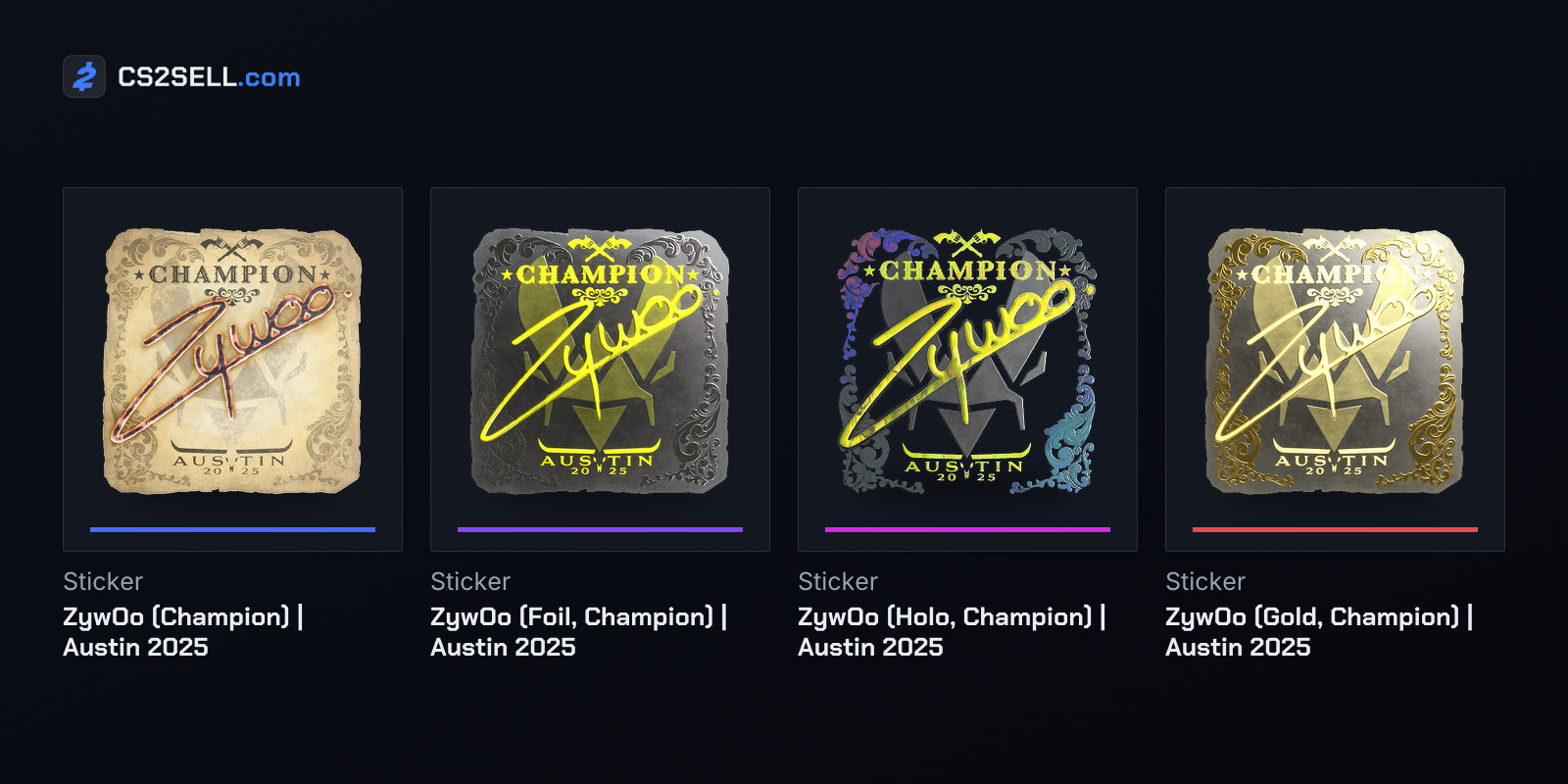 ZywOo's Austin champion autograph in paper, foil, holo and gold