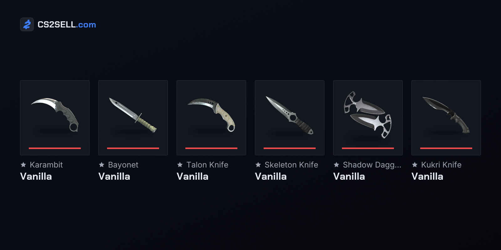Vanilla versions of six knife models