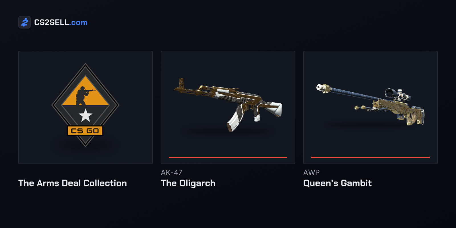 The Arms Deal Collection from 2013, and Covert skins from the Genesis (2025) and Dead Hand (2026) collections