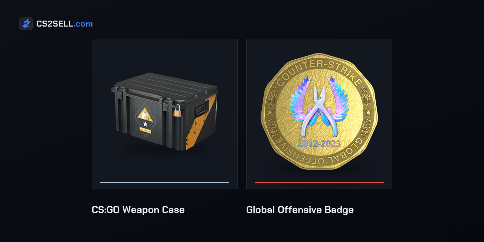 The first CS:GO case from the Arms Deal update of 2013, and the badge CS:GO players received when CS2 replaced it