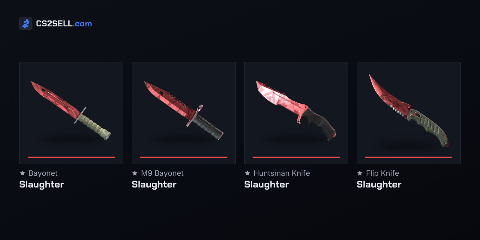 Slaughter on four knives; the shapes in the stripes land differently on each blade