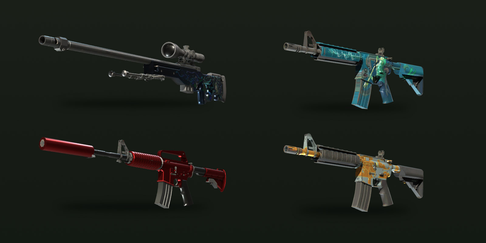 Skins from the operation-only Gods and Monsters, Chop Shop and Rising Sun collections