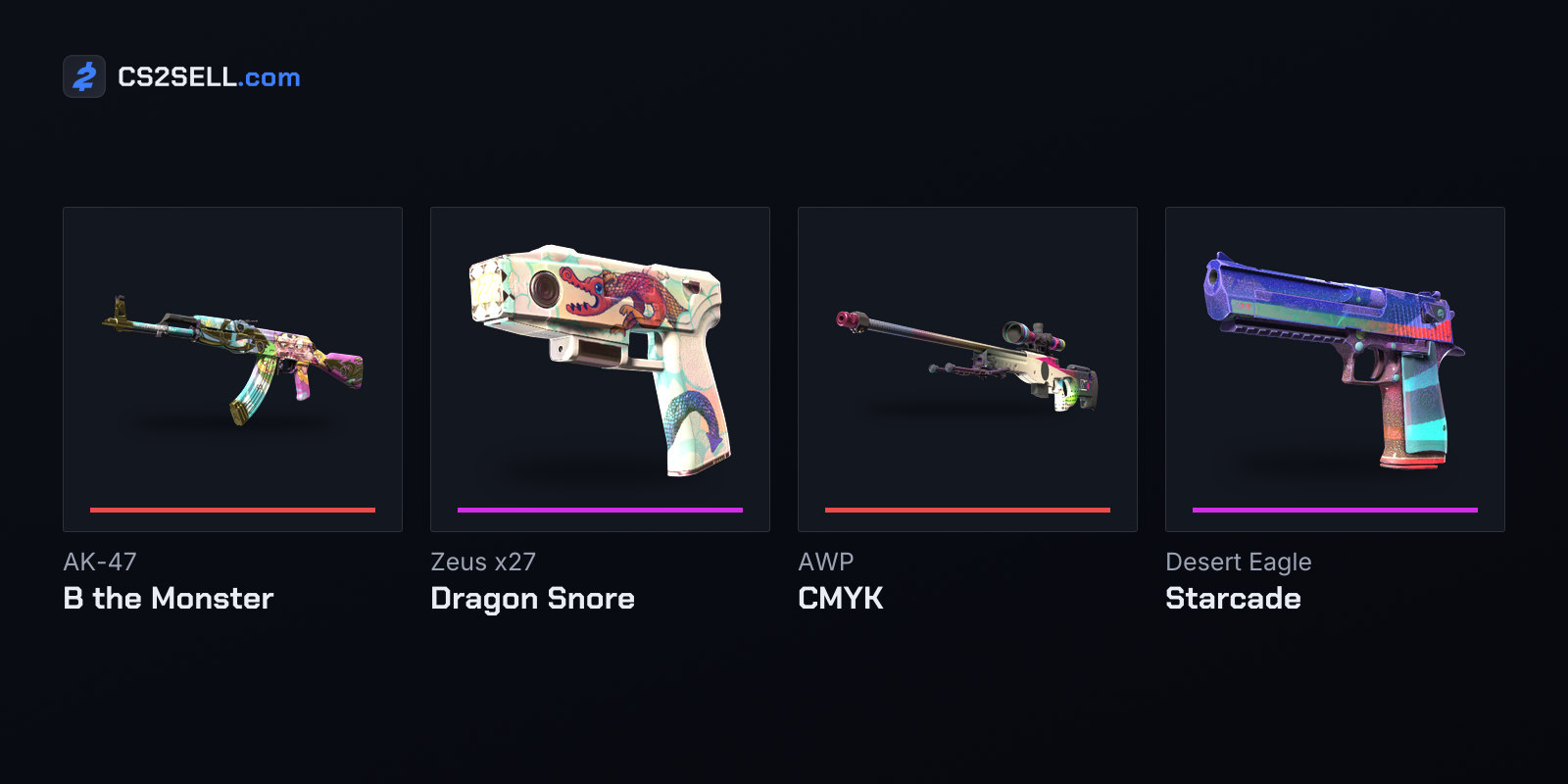 The Covert and a Classified skin from Overpass 2024, and the same from the Graphic Design Collection