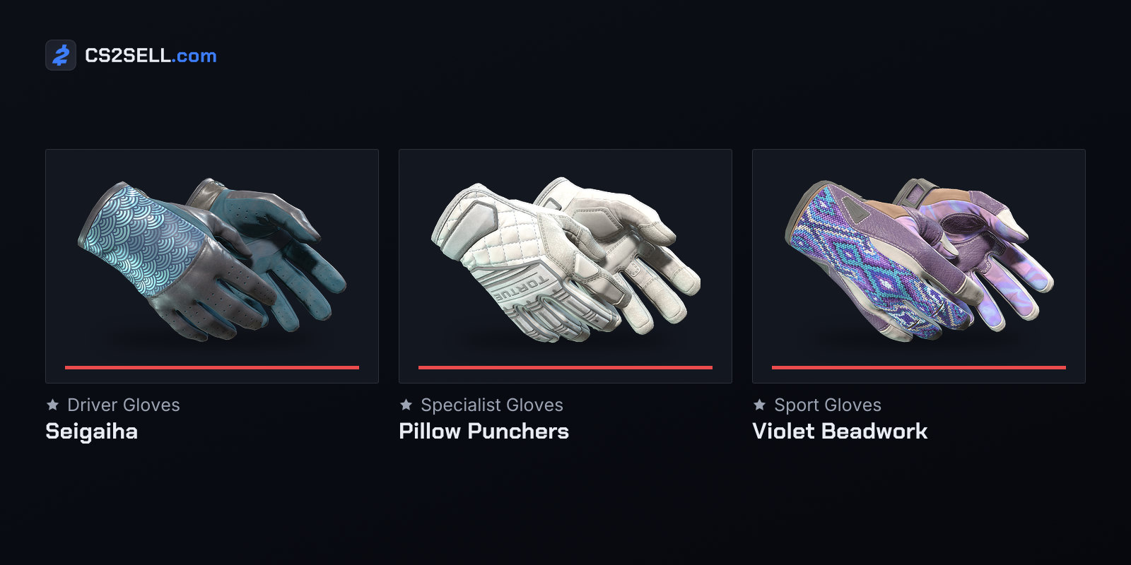 One pair of each glove type from the Dead Hand set
