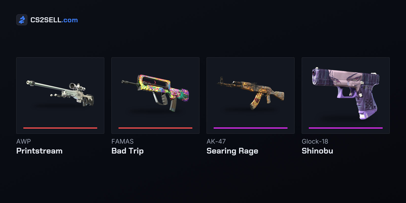 The two Covert skins and two of the three Classified skins in the Fever Case