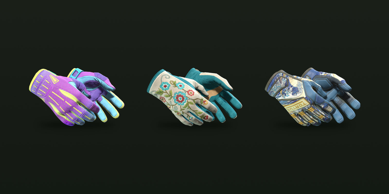 Three of the 22 gloves added with the Dead Hand Collection in March 2026