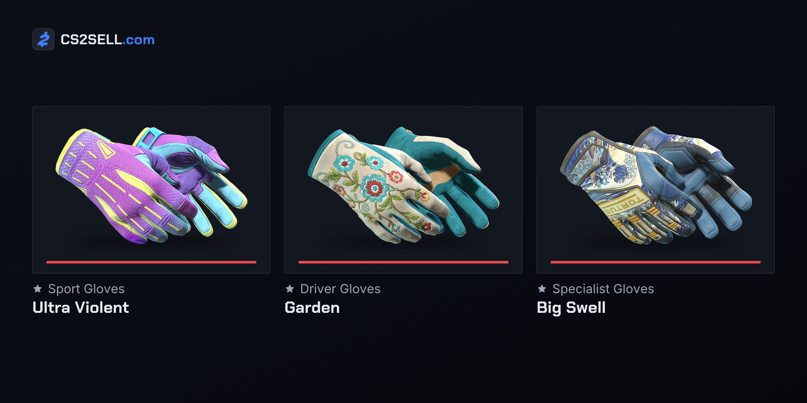 Three of the 22 gloves added with the Dead Hand Collection in March 2026