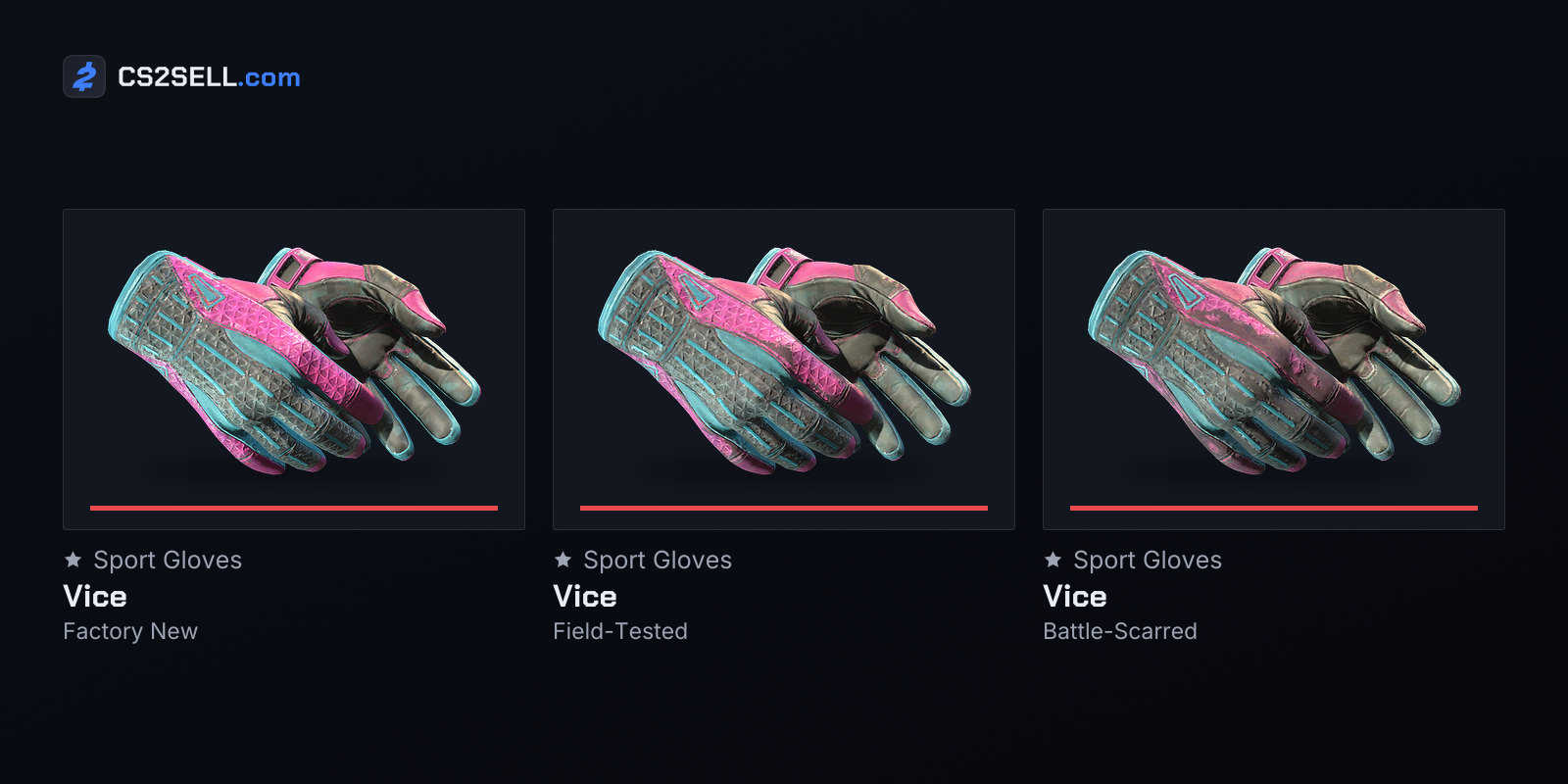 The same Sport Gloves | Vice at three wear levels