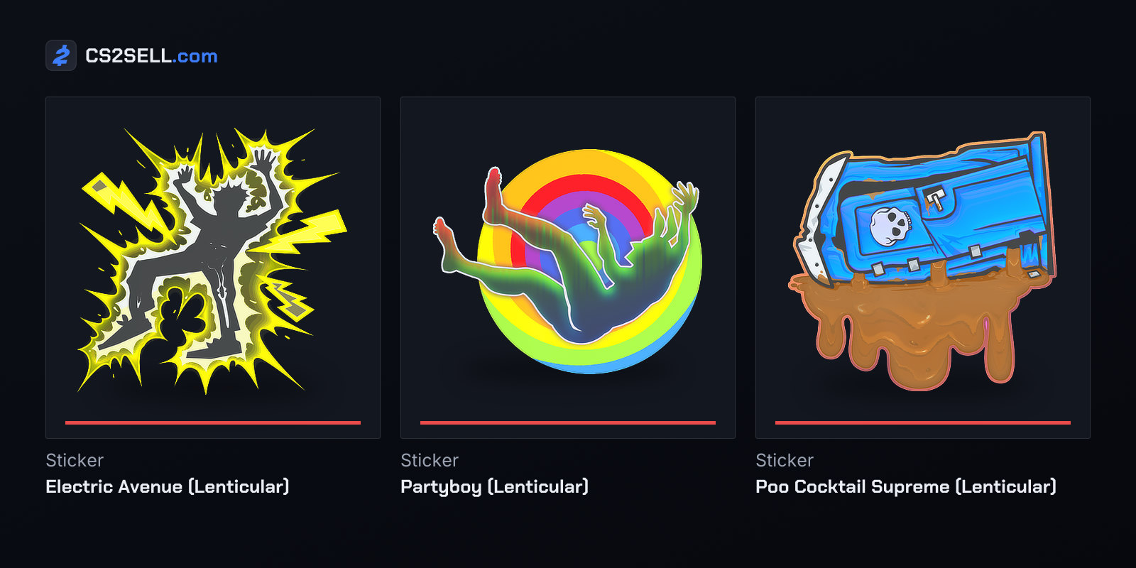 The three lenticular stickers, the Extraordinary tier of the Jackass Sticker Capsule