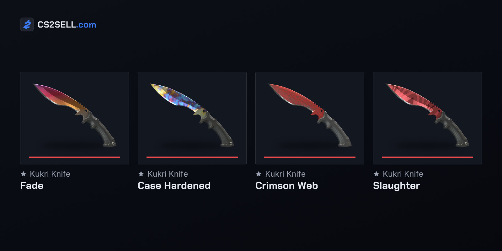 Four of the Kukri's 13 original finishes