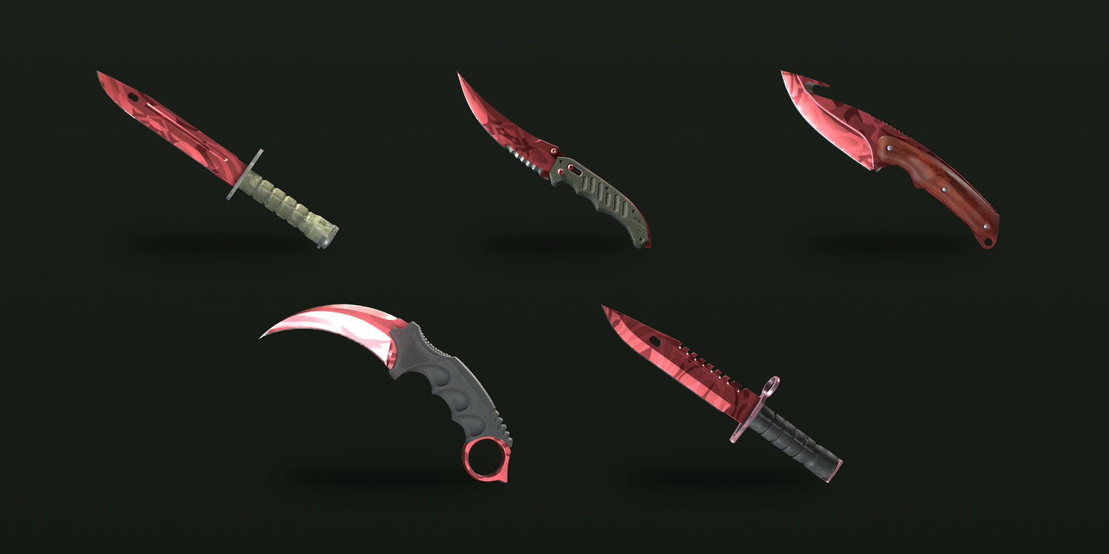 The original five knives in the same finish