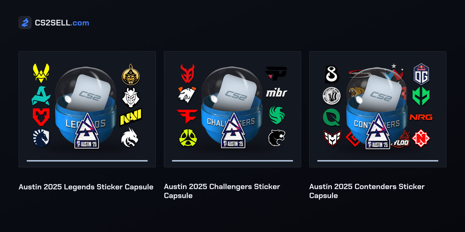 Team sticker capsules from Austin 2025, the first Major with 32 teams and three Swiss stages