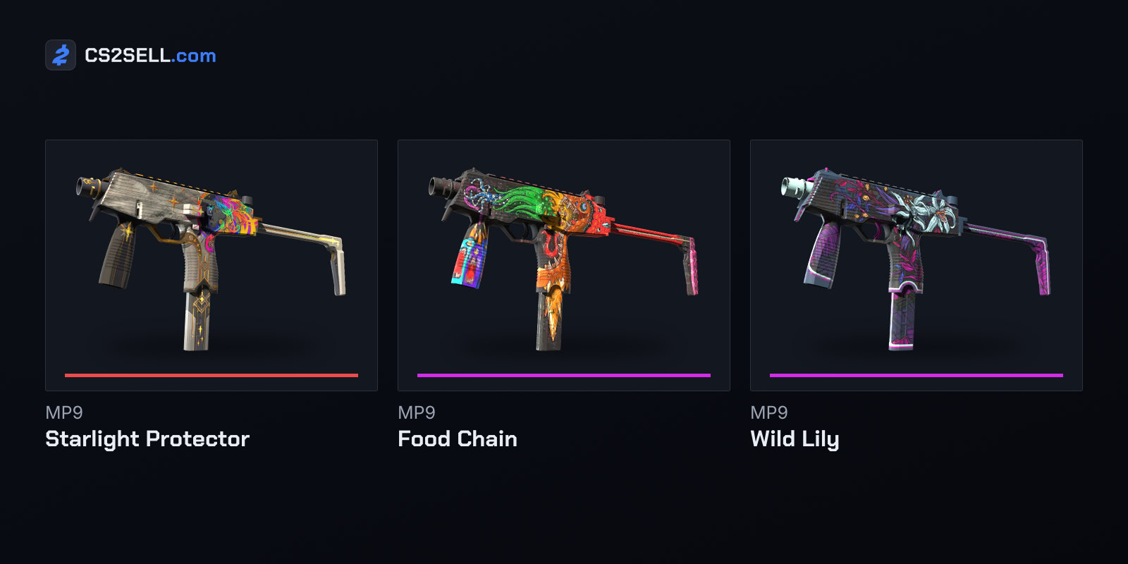 Three MP9 finishes; the July 2025 nerf changed the gun's recoil and jumping accuracy, not its skins