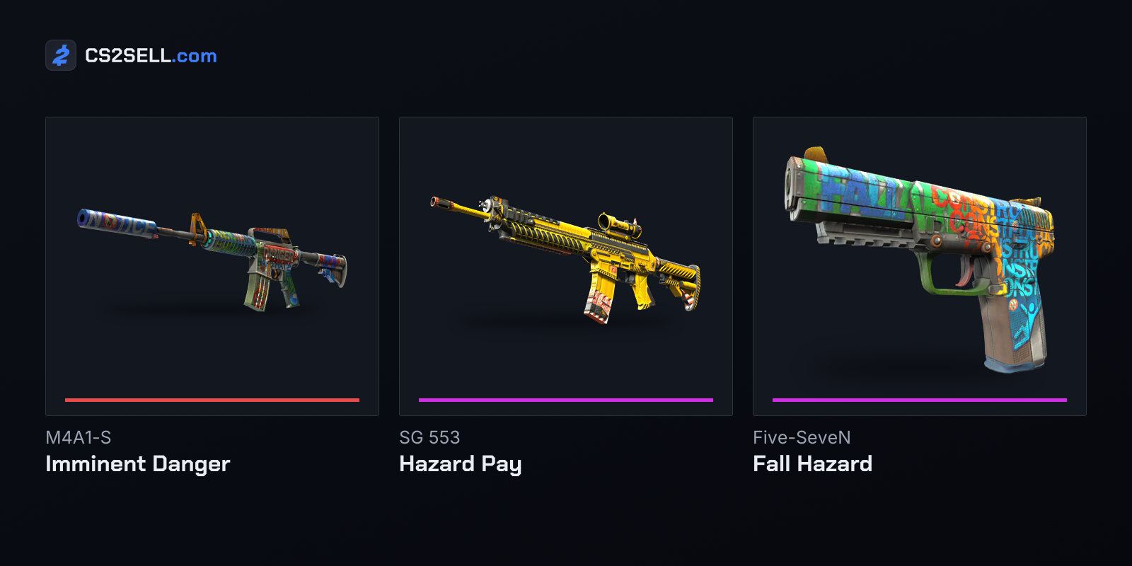 The Covert and both Classified skins of the 2021 Vertigo Collection, from the map that left Active Duty in Season Two