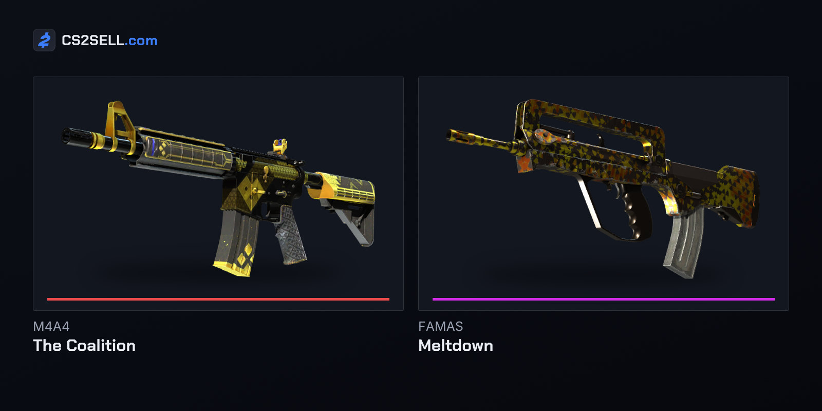 An M4A4 and a FAMAS finish from the 2021 Train Collection