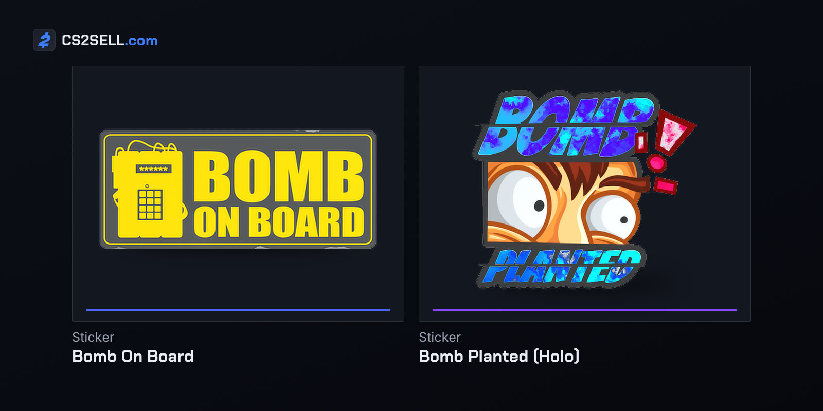 Two bomb-themed stickers from the Auto Racing and 2025 Community collections; this update added sticker support for the C4