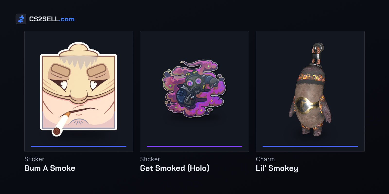 Smoke-themed stickers and a charm