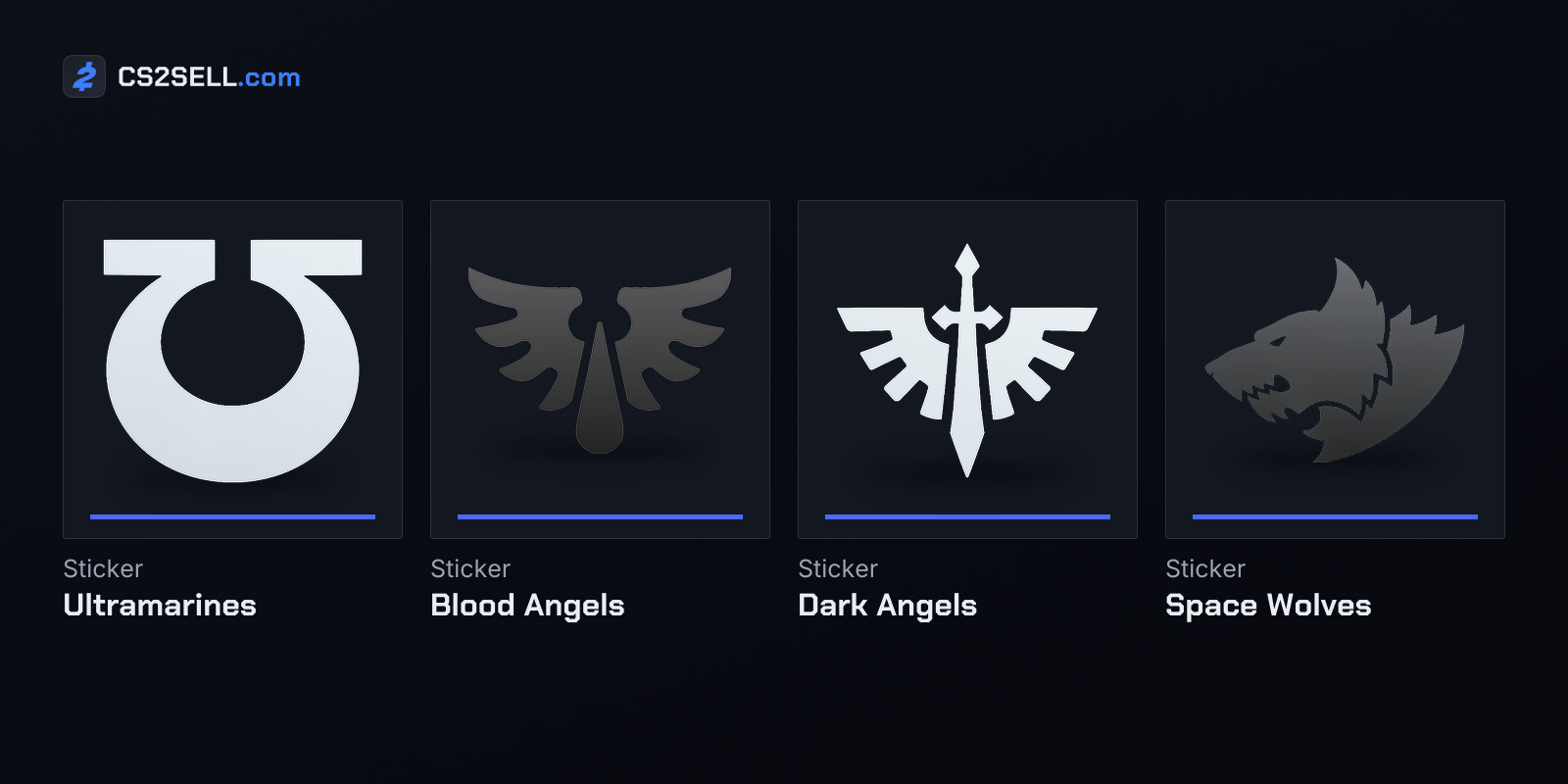 Four of the 15 Chapter stickers in the Adeptus Astartes capsule