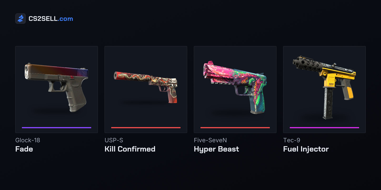 Skins for the two default pistols and the side-specific upgrades