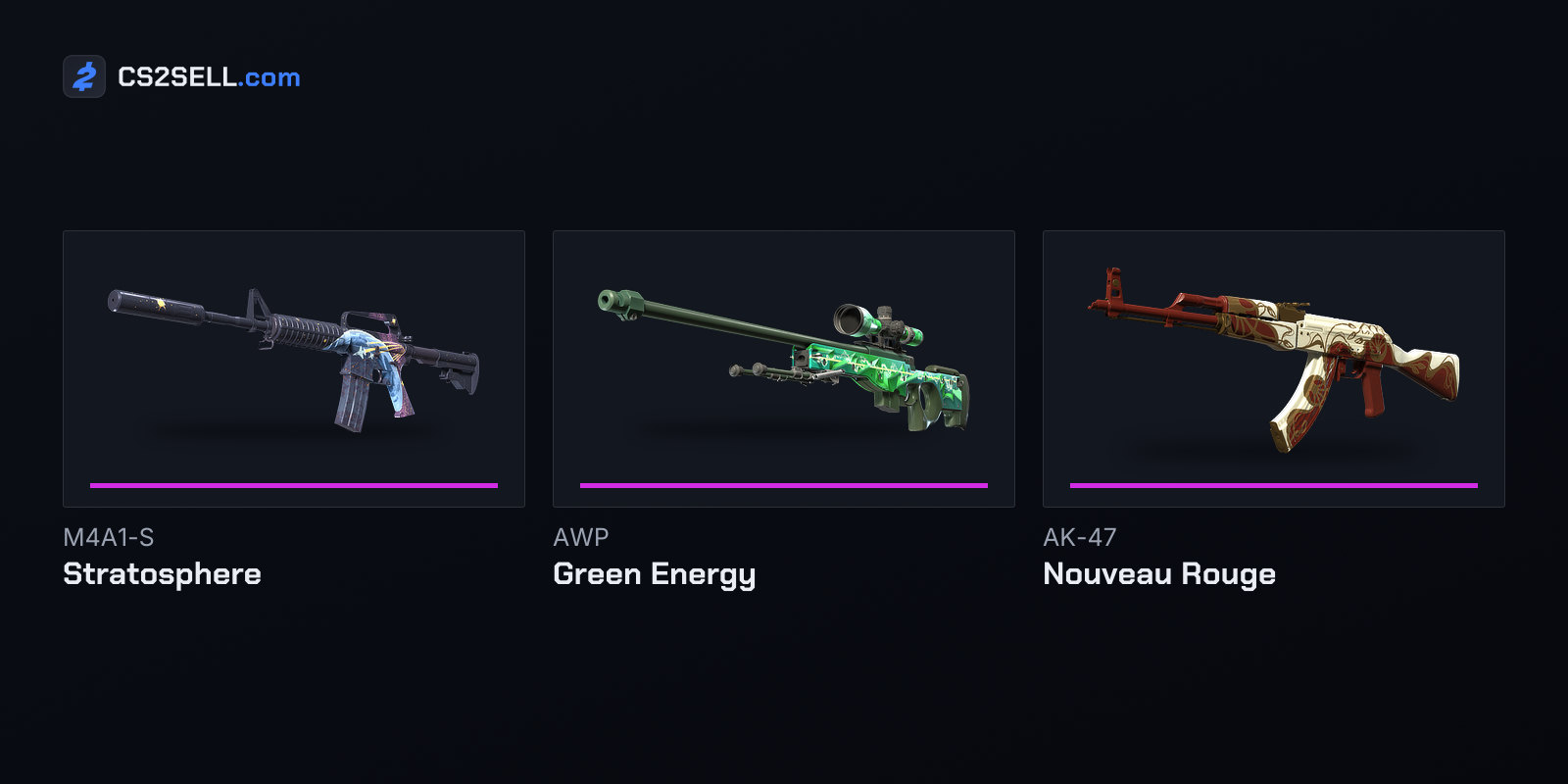 The Classified skins of the Ascent, Boreal and Radiant collections, in the weekly care package since March 2025
