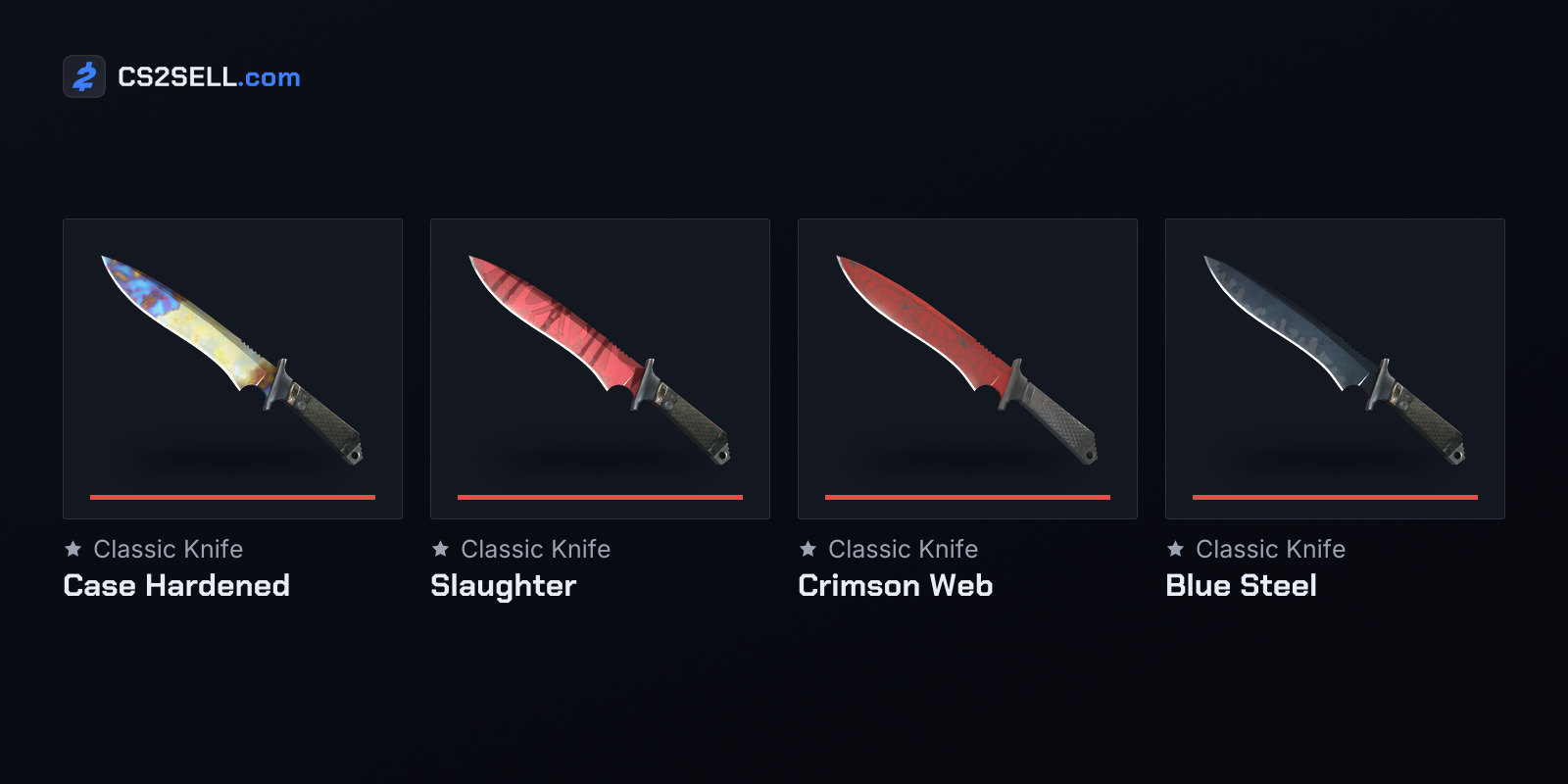 Four of the Classic Knife's 12 finishes