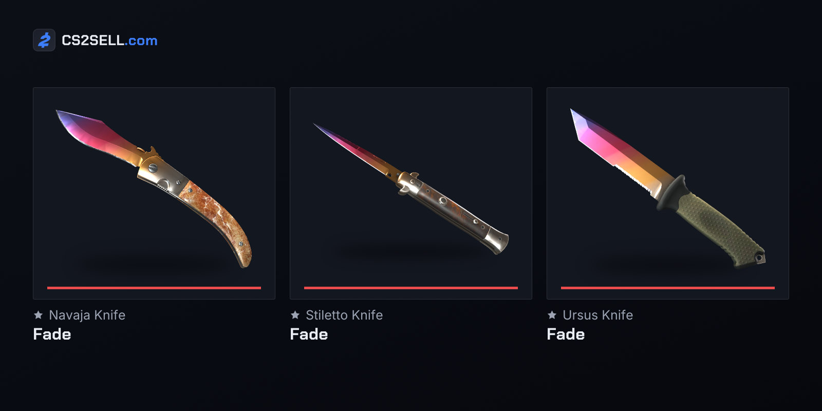 Three of the four Horizon knives, which Valve made the Danger Zone Case's rare special items