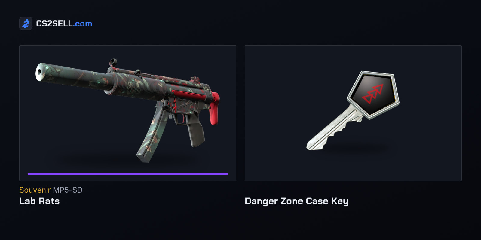 The MP5-SD | Lab Rats, earned as a Souvenir by Prime players in Danger Zone, and the key for the case released the same day
