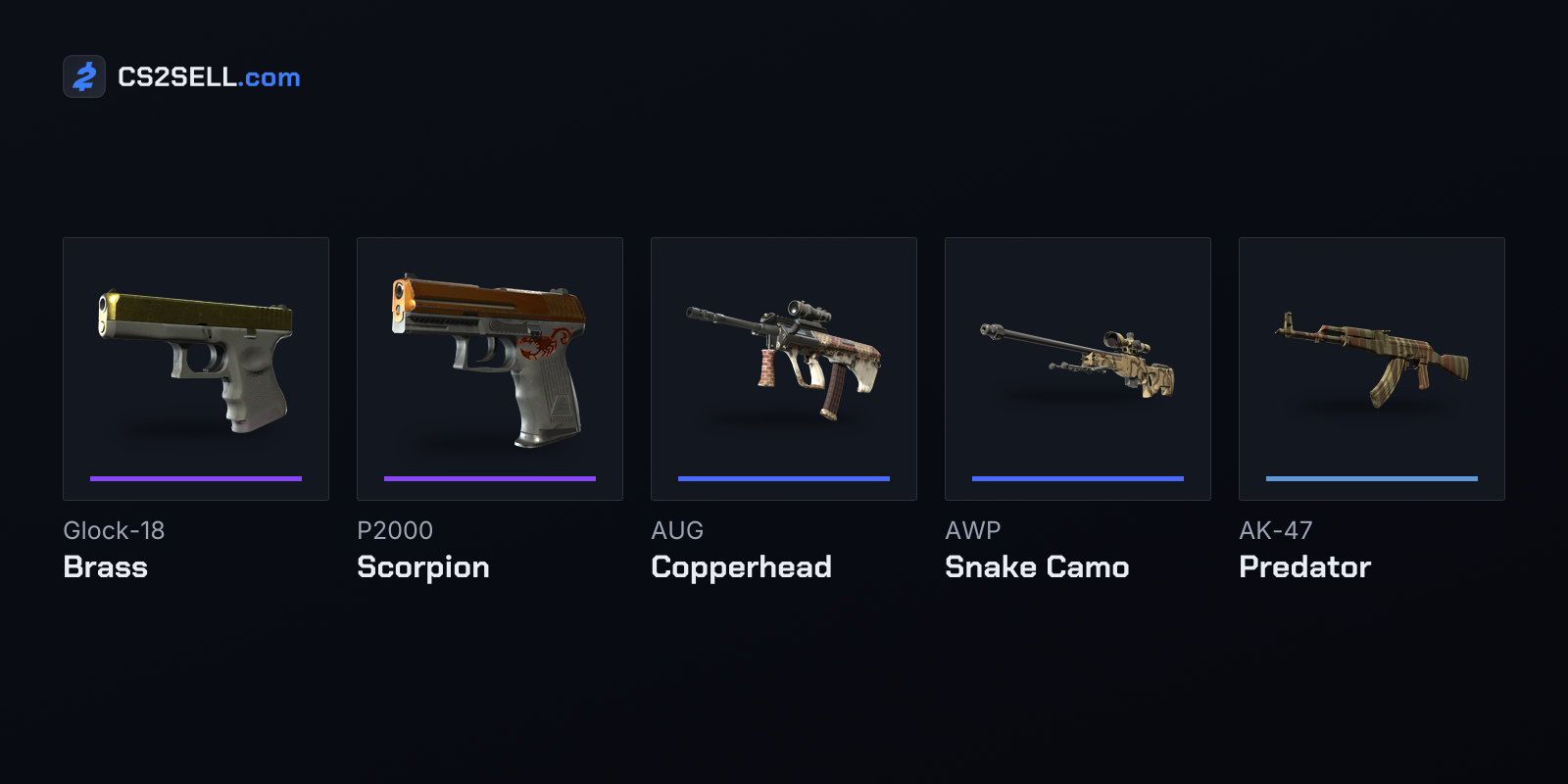 Other Dust Collection skins, from the Restricted Brass and Scorpion down to the Industrial Predator