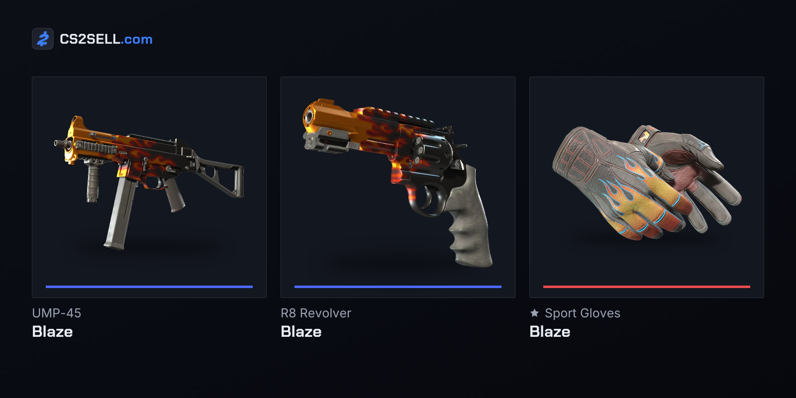 The Blaze finish on the UMP-45 and R8 Revolver, and the 2026 Sport Gloves that share the name