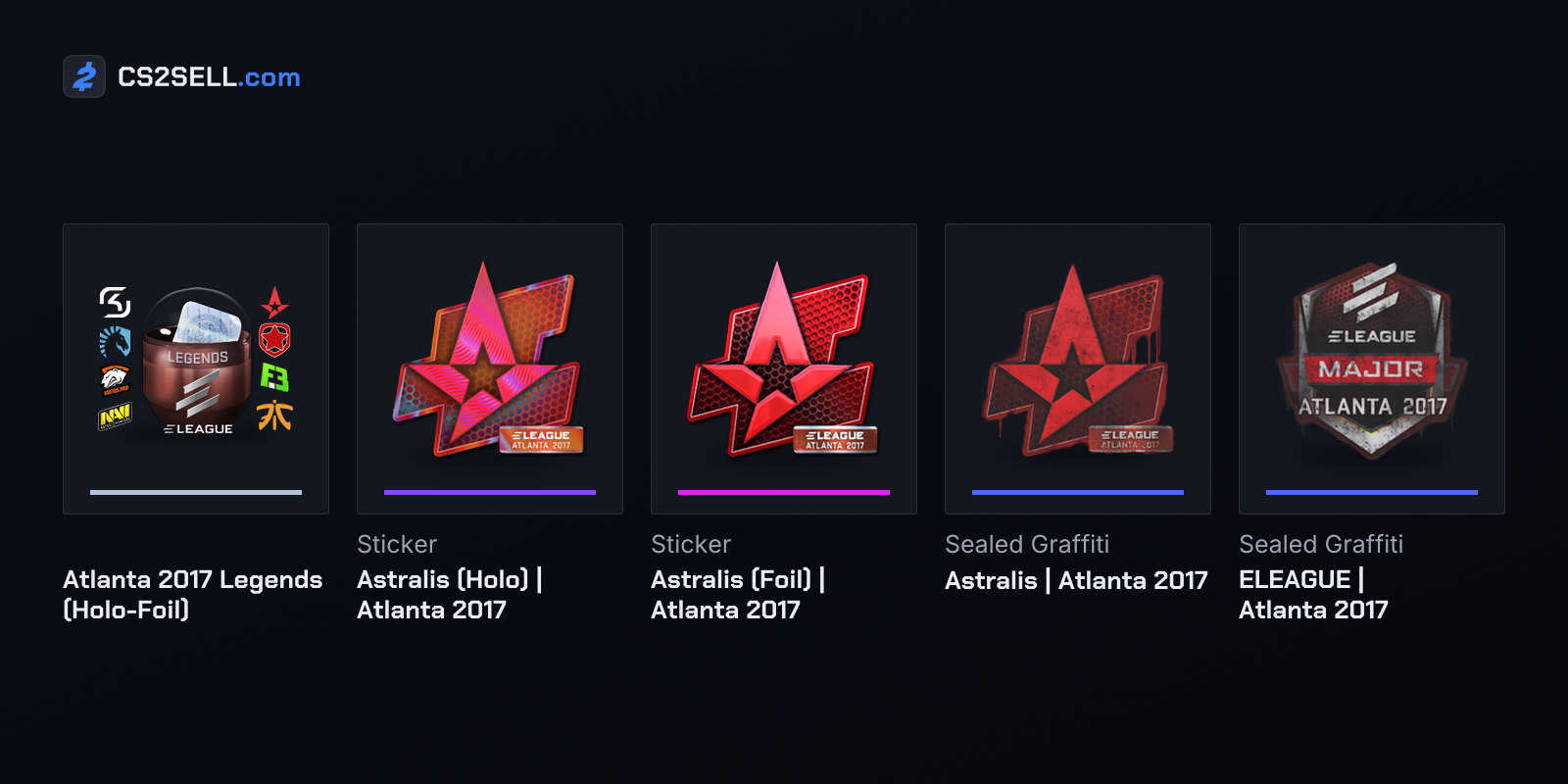 The Legends capsule, the champions' holo and foil logos, and the new team and ELEAGUE graffiti