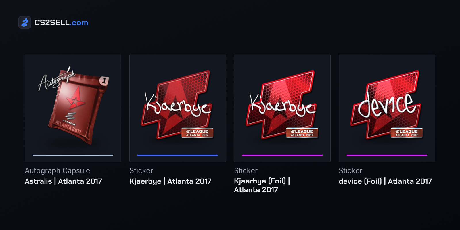 The Astralis autograph capsule, the MVP's autograph in paper and foil, and a foil device autograph