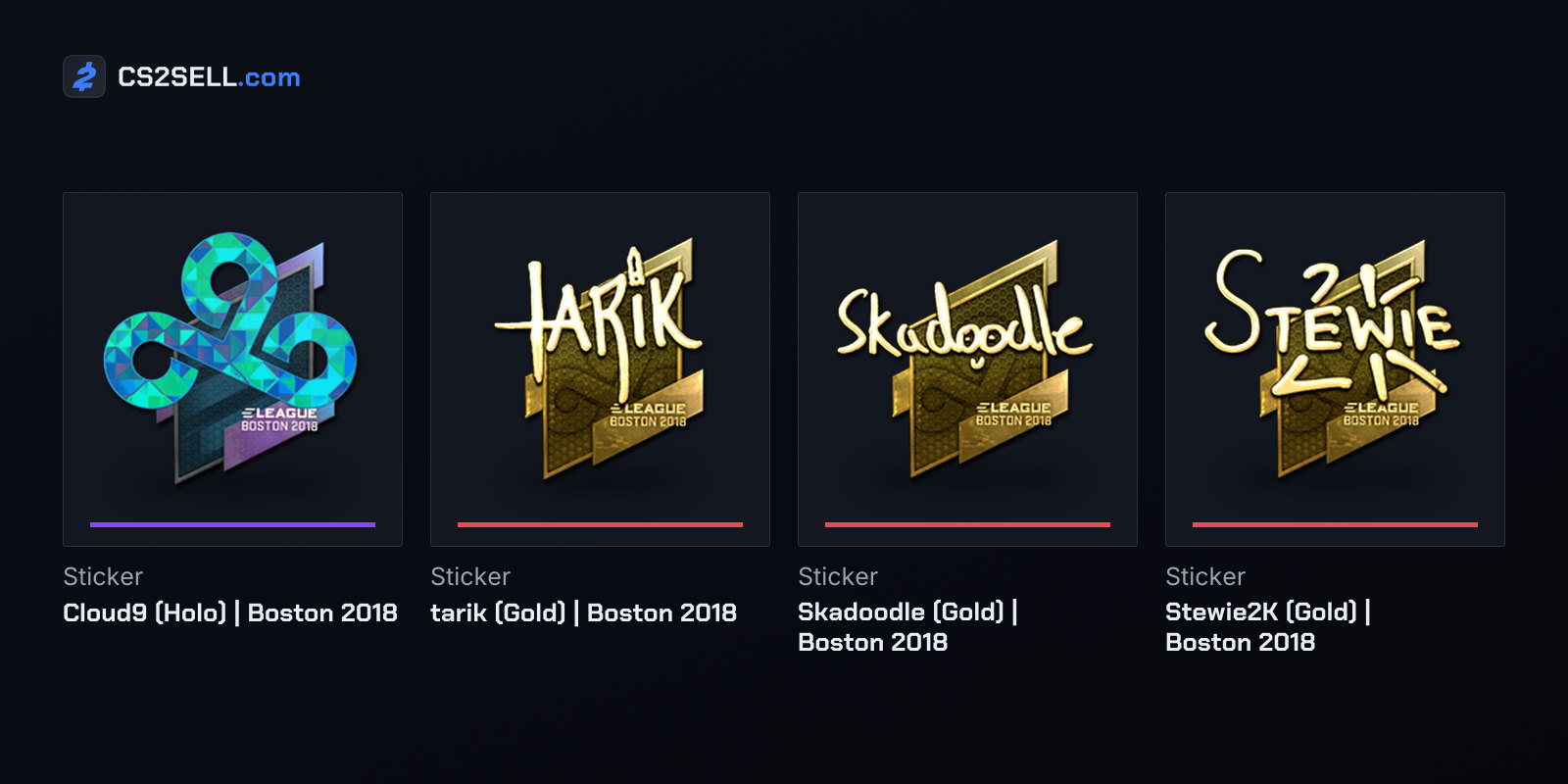 Cloud9's holo team sticker and gold autographs of three of the champions