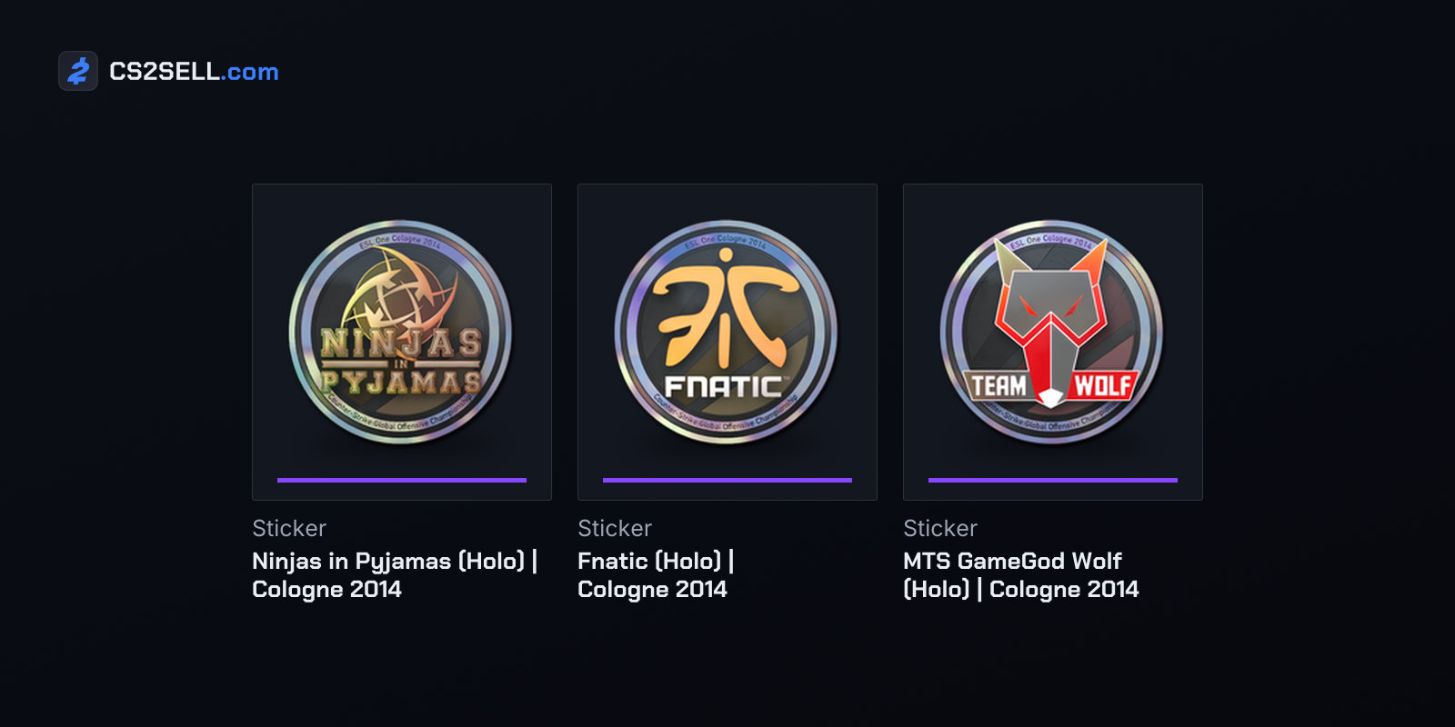 The two finalists' holos and the sticker of Team Wolf, the first Indian team at a Major