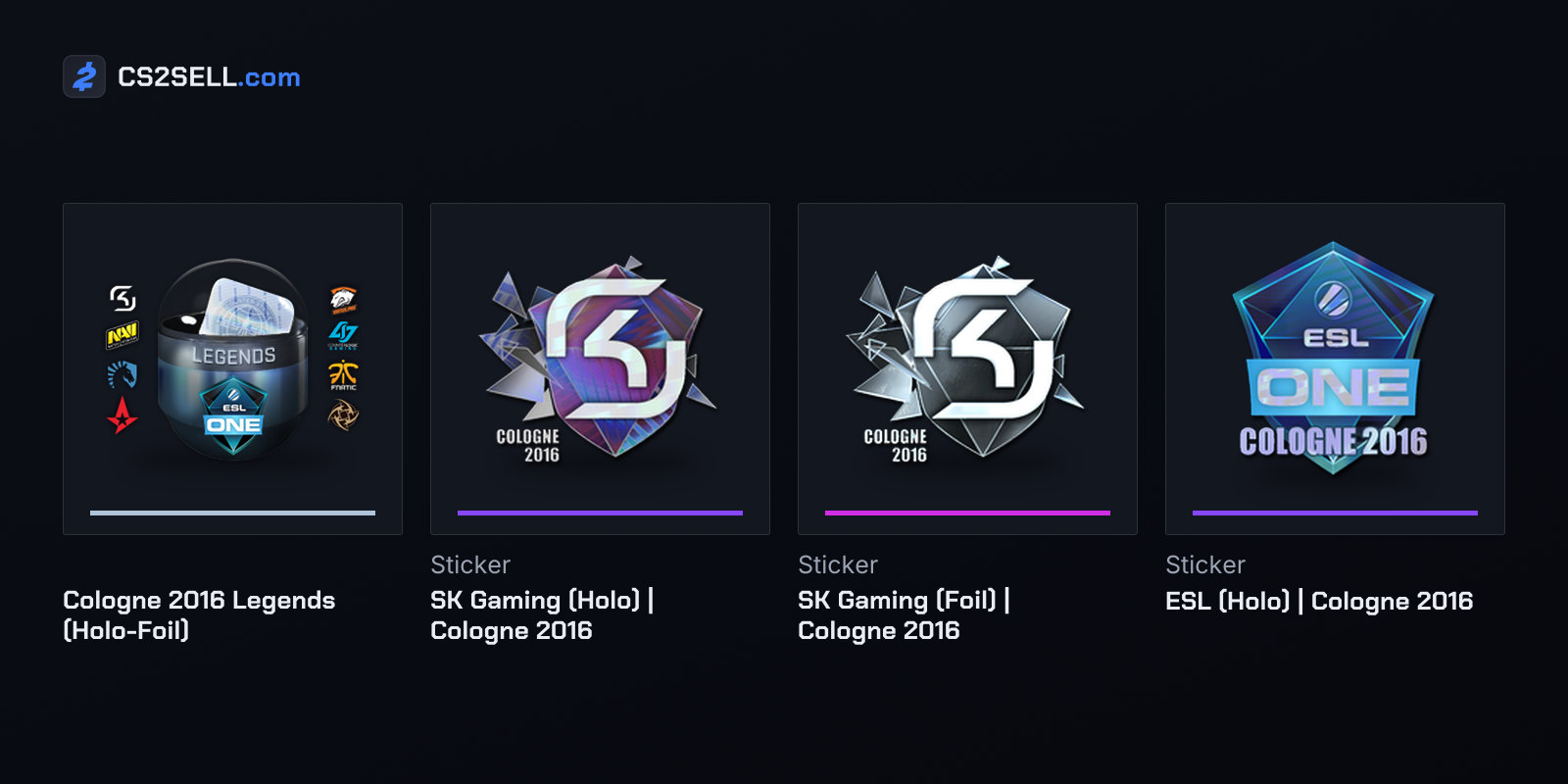The Legends capsule, SK's logo in holo and foil, and the holo ESL event sticker