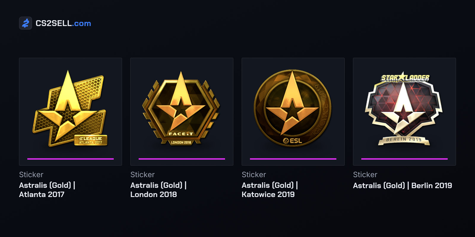 Gold Astralis team stickers from the four Majors it won