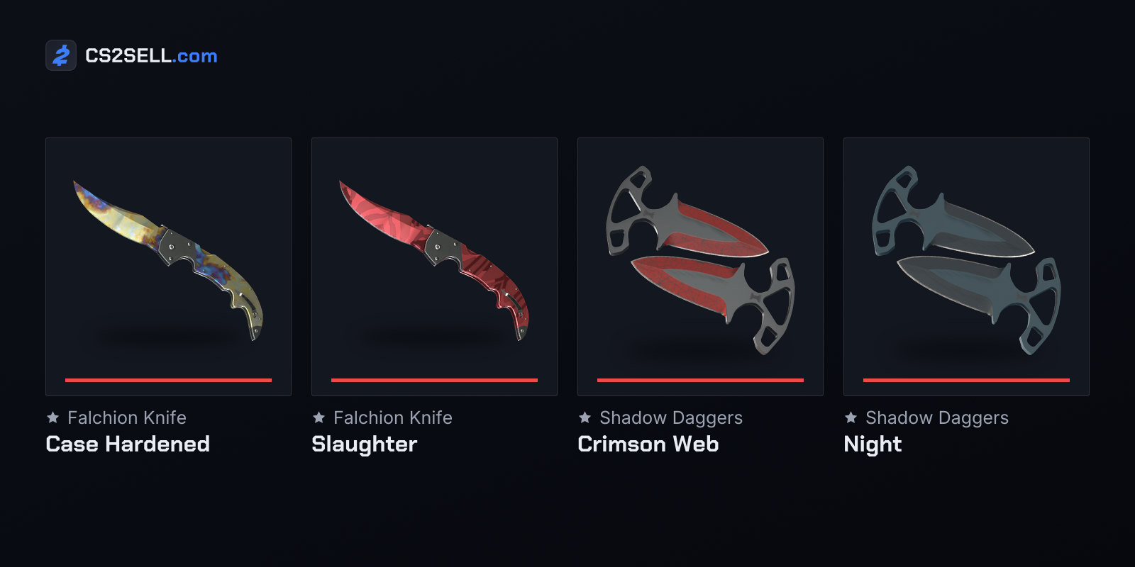 The Falchion Knife and Shadow Daggers in their original finishes