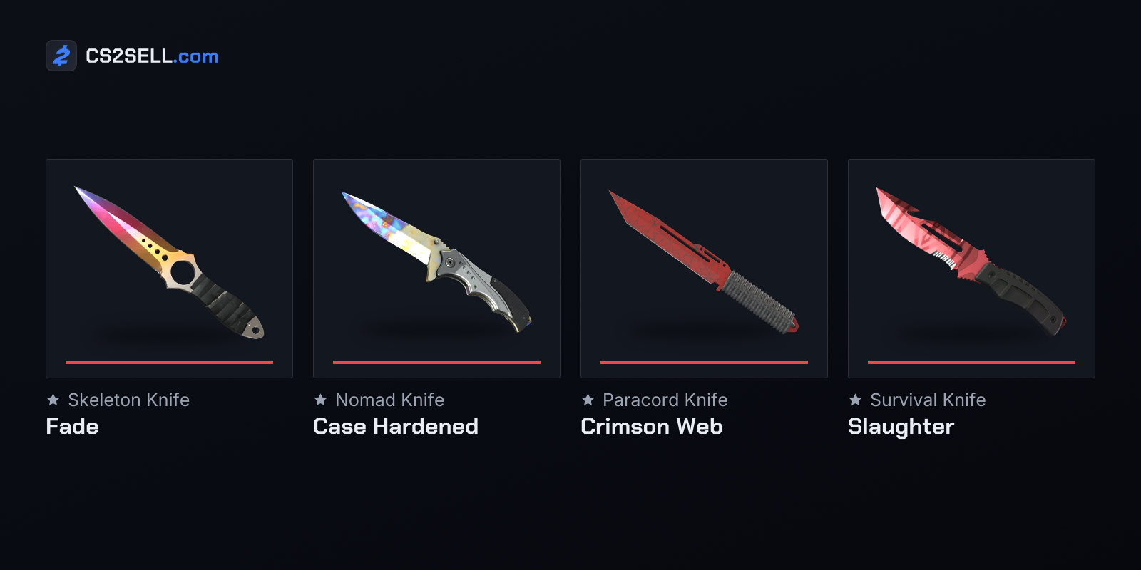 The four Shattered Web knife models in the Fracture Case