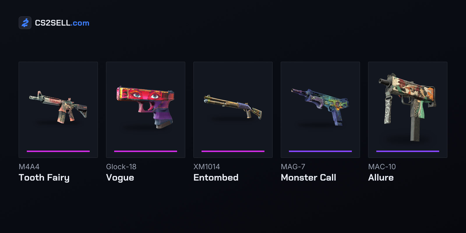 The Classified tier and two Restricted skins Valve used as Workshop examples