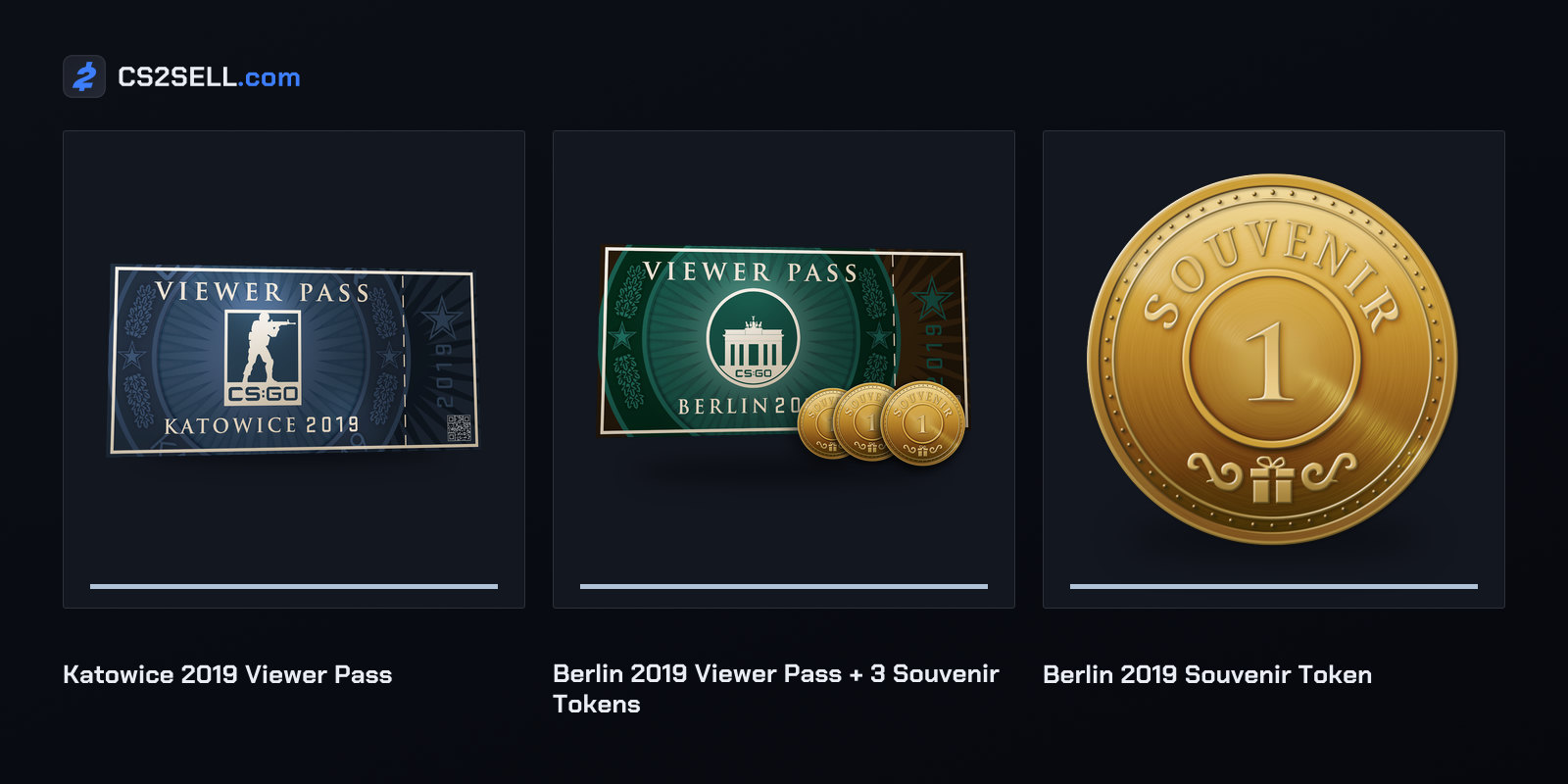 The first Viewer Pass, from Katowice 2019, and the Berlin 2019 pass that introduced Souvenir tokens
