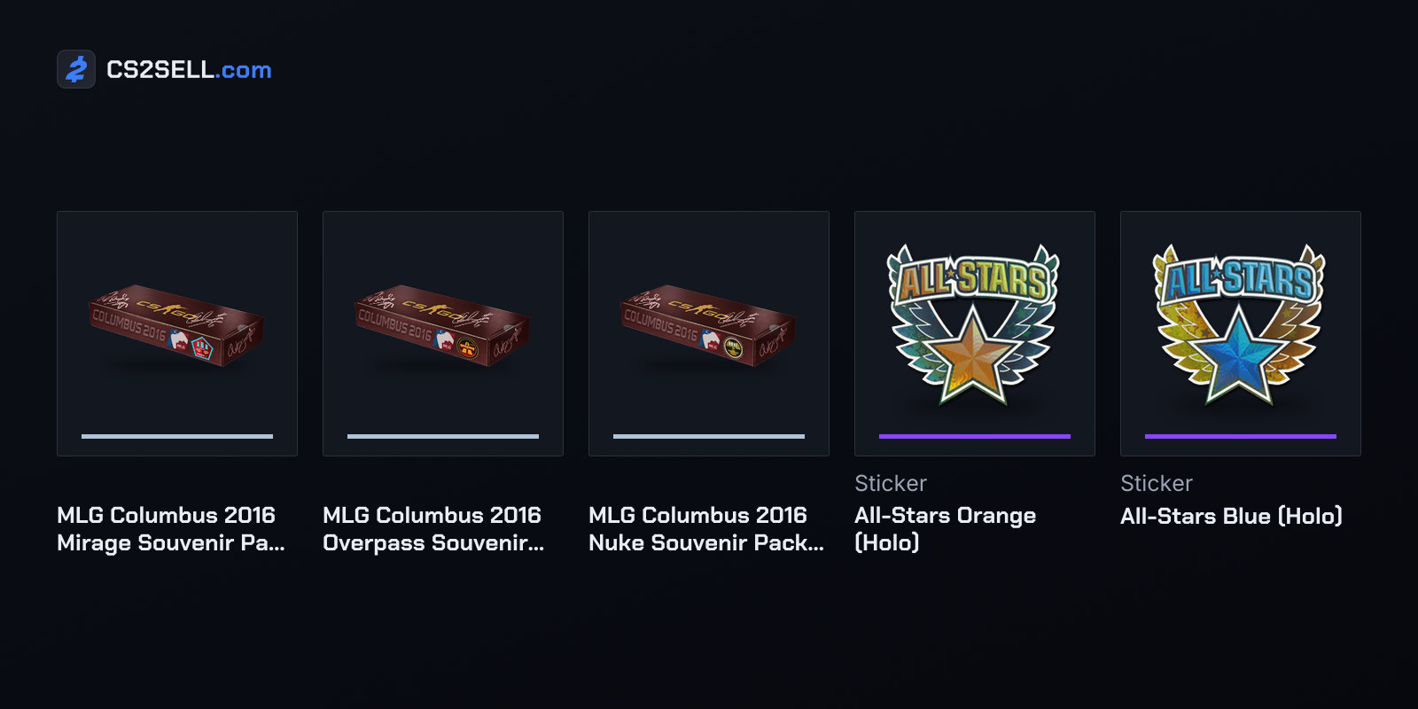The two grand final packages, the showmatch Nuke package and its two All-Stars stickers