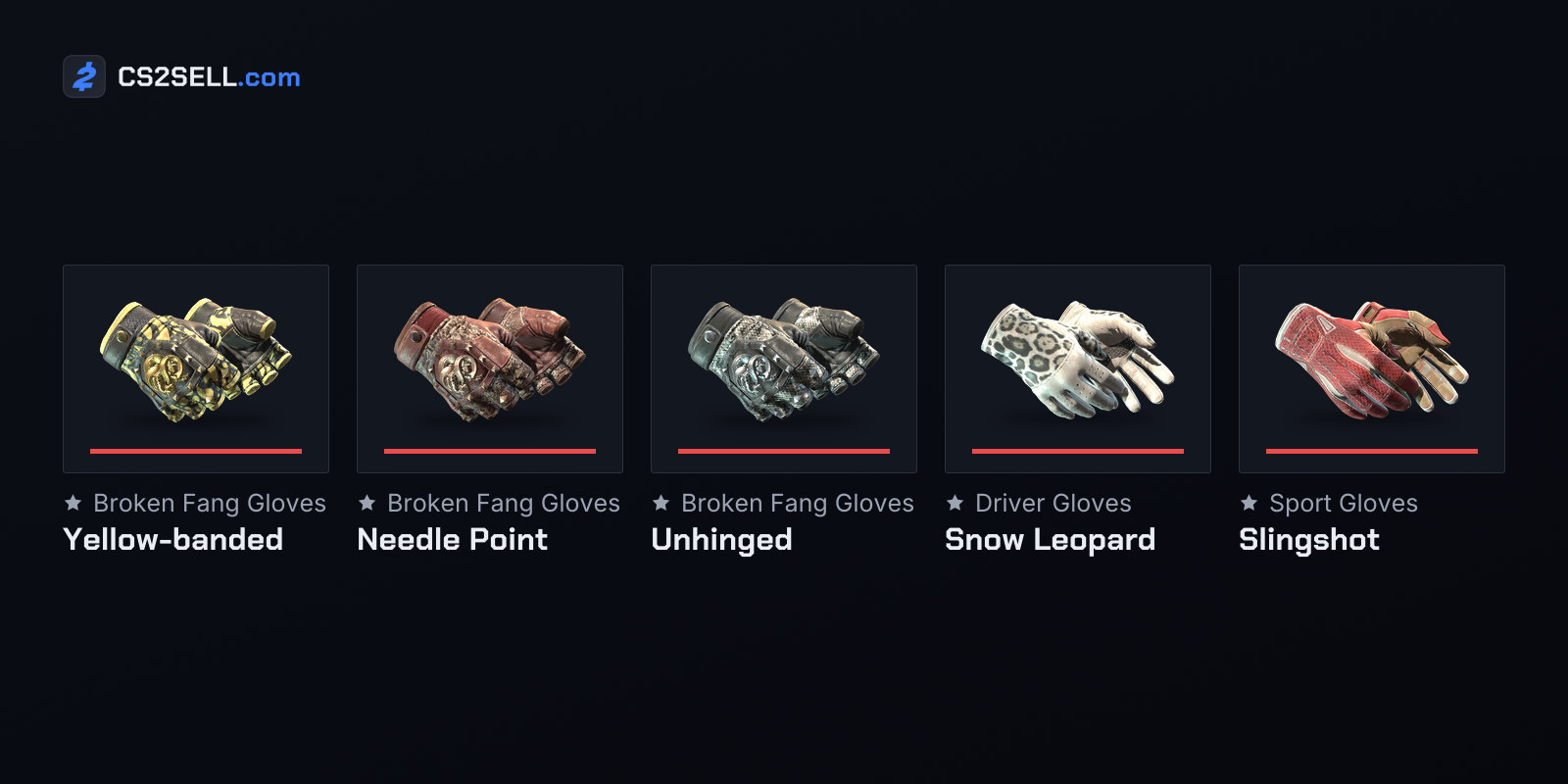 Three Broken Fang Gloves finishes and two of the new finishes on older models