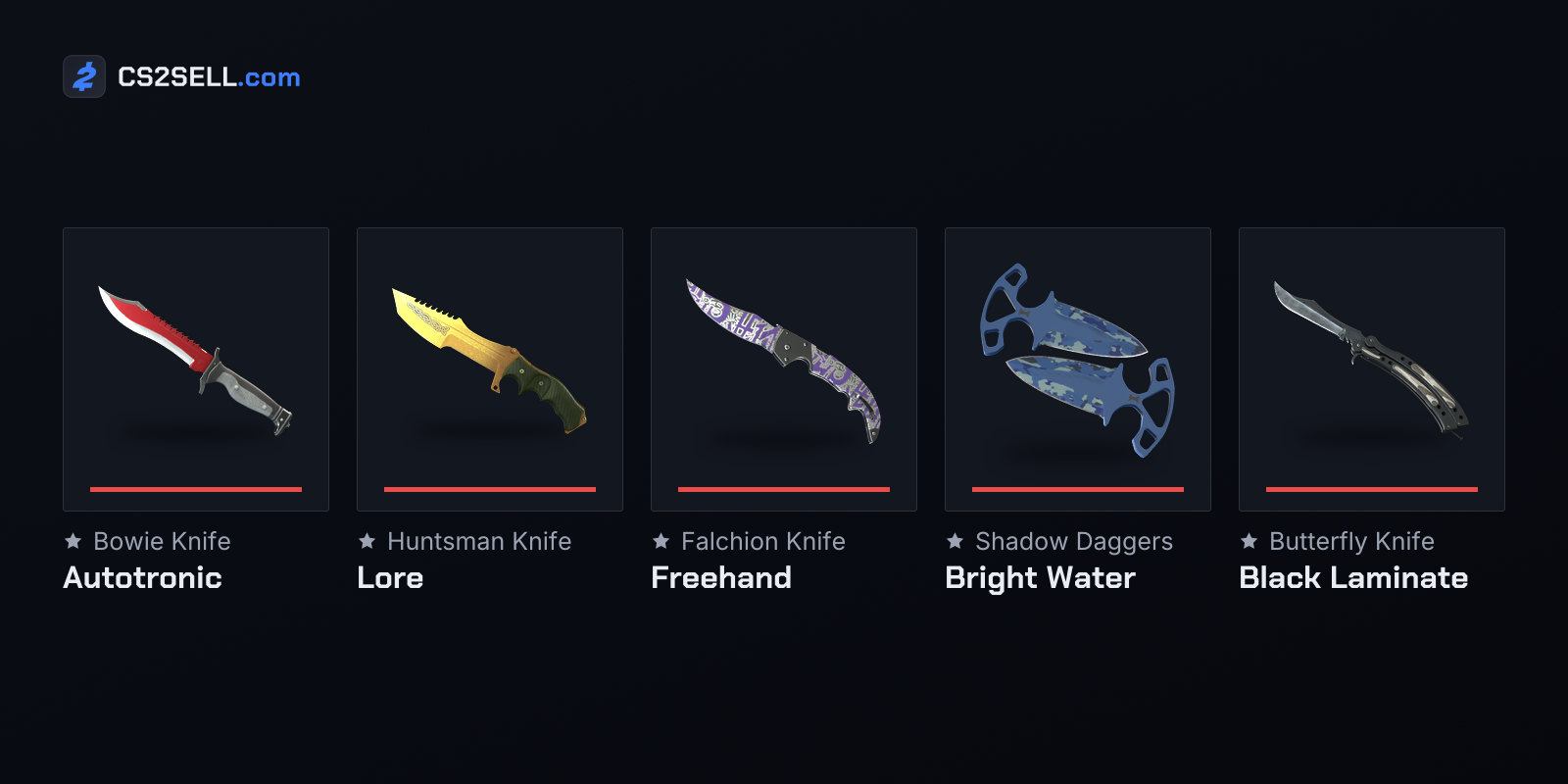 Five Gamma finishes on the five knife models in the Riptide Case