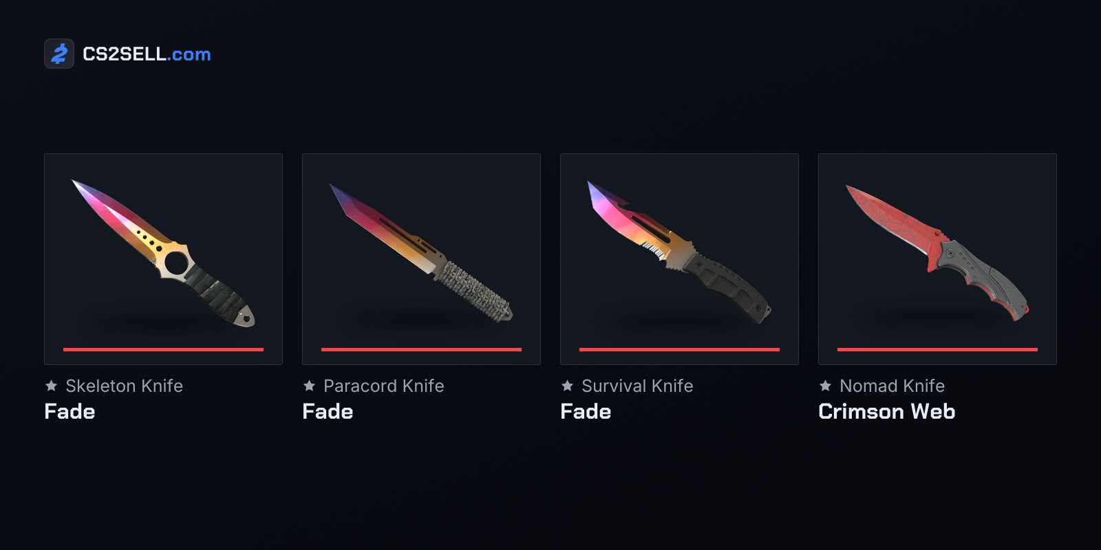 The four Shattered Web knife models in their original finishes