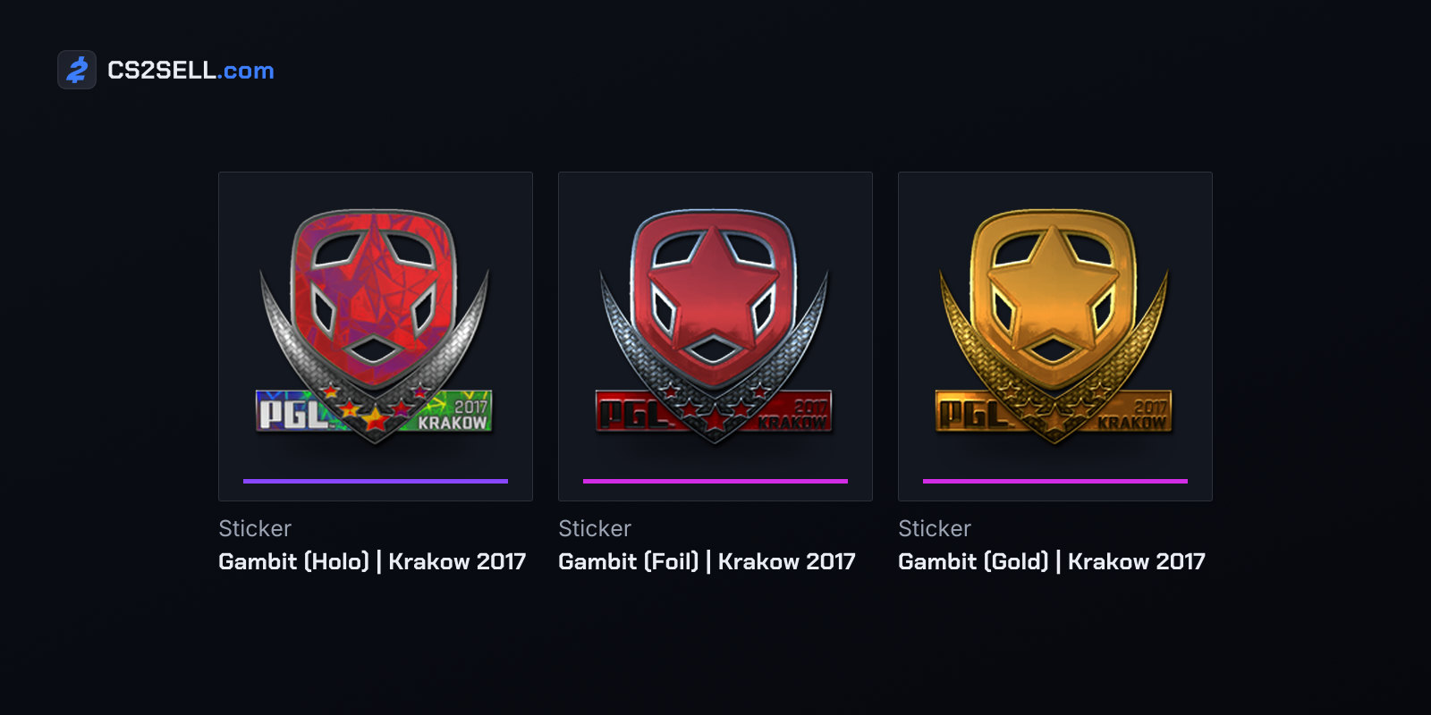 Gambit's team sticker in the two capsule finishes, holo and foil, and the gold version that only exists on Souvenirs
