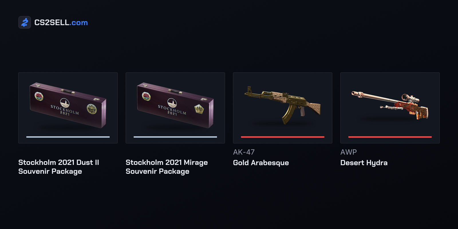 Two Stockholm packages and the Covert skins at the top of their collections