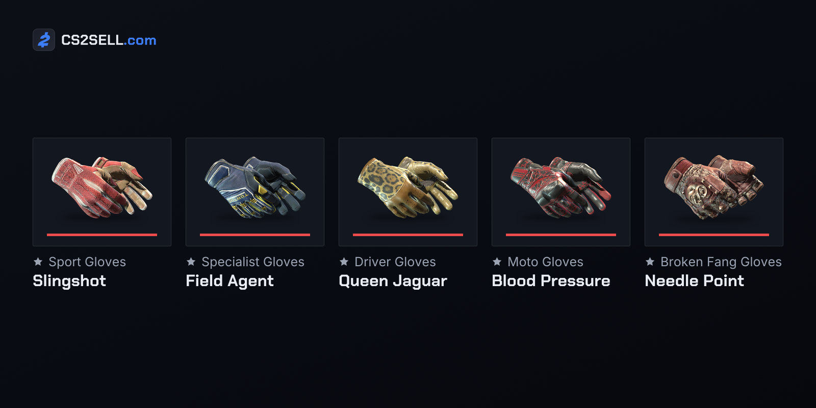 Five pairs from the Broken Fang set, the Recoil Case's rare special items