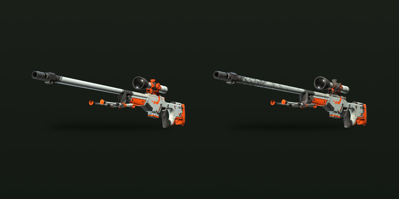 The same AWP | Asiimov in Field-Tested and Battle-Scarred: wear changes the look and the price