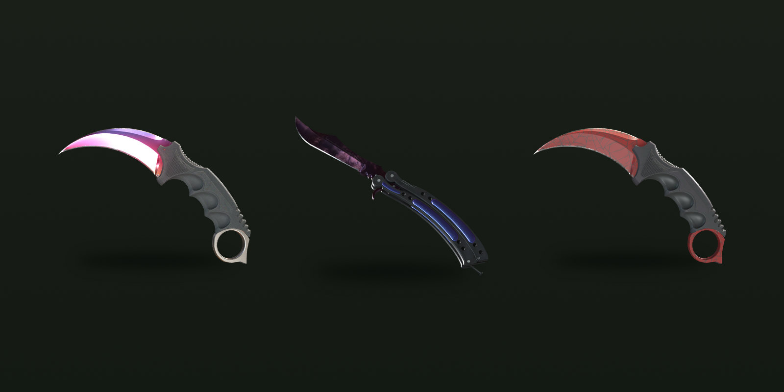 Fade, Doppler and Crimson Web knives: finishes where individual copies can look very different