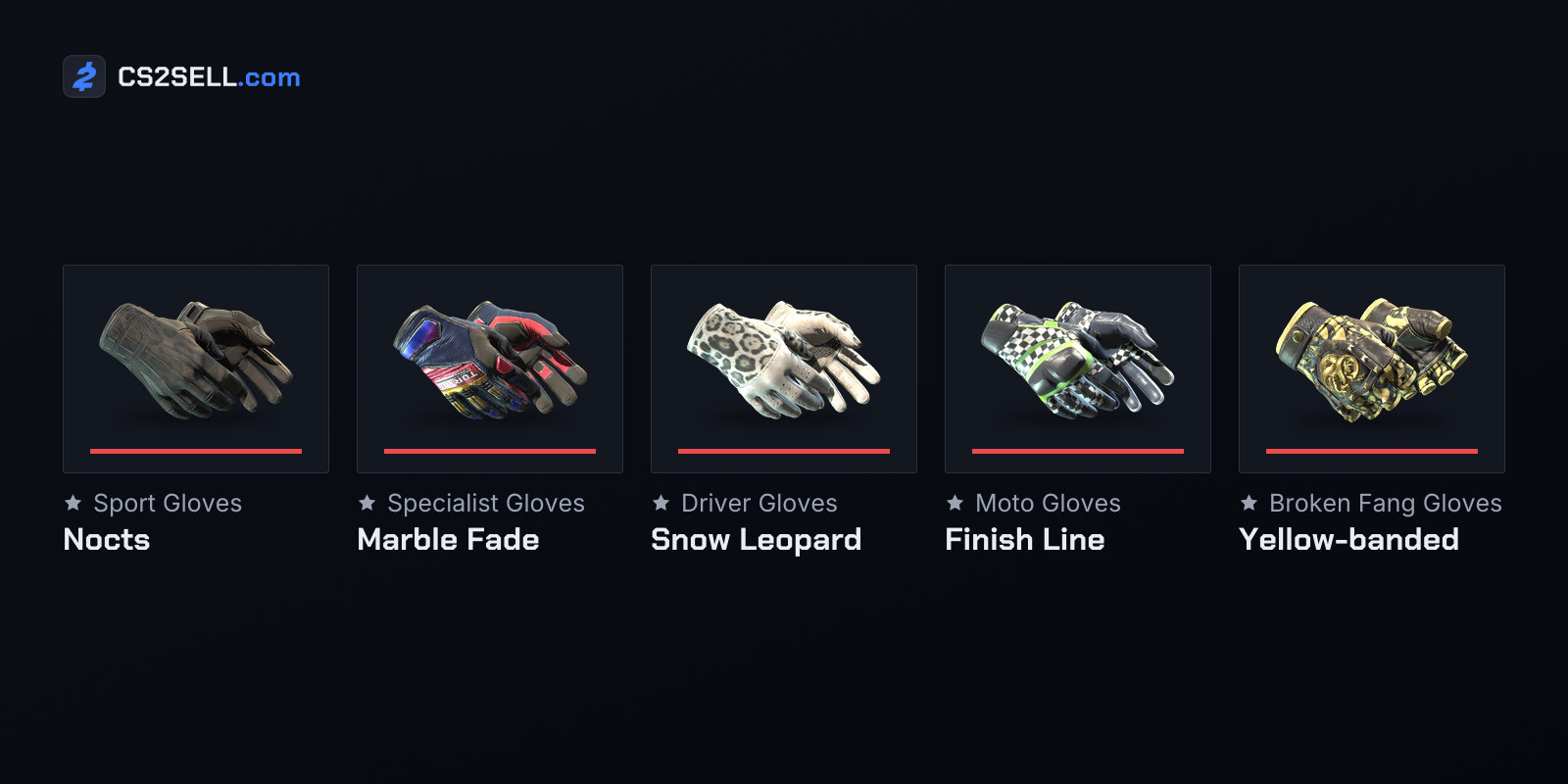 Five of the 24 Broken Fang gloves shared by three cases