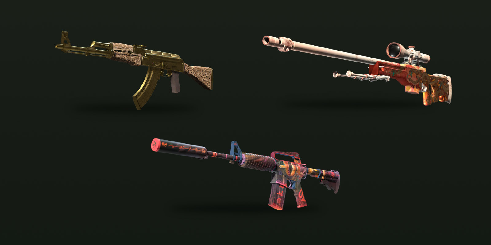 Covert skins from the 2021 Dust 2, 2021 Mirage and Ancient collections, the rarest grade in those Souvenir packages